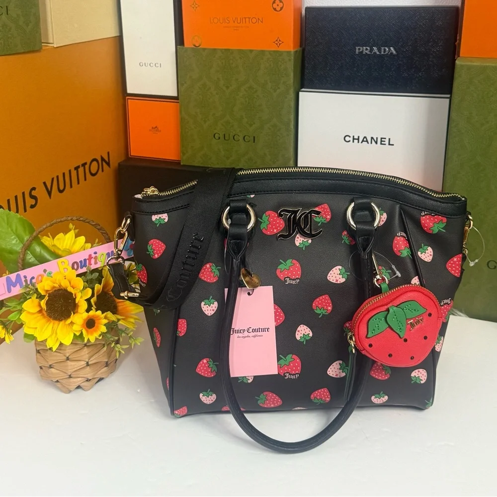 ๐JUICY COUTURE Black and Red Satchel with Strawberry Charm - Picture 12 of 16